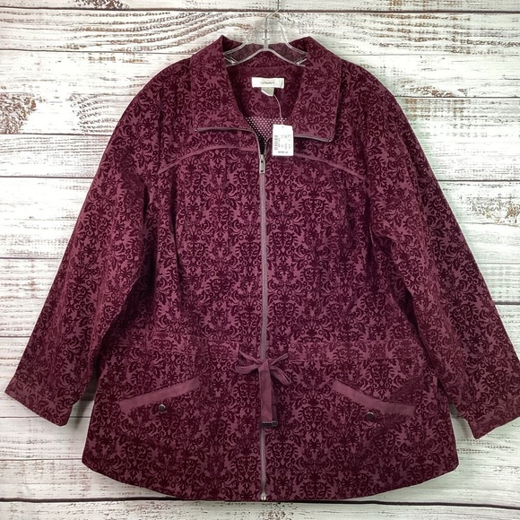 CJ BANKS PLUS SIZE 2X 20 22W FALL WINTER JACKET RED BURGUNDY VELVET COAT TOP NWT - Picture 4 of 14